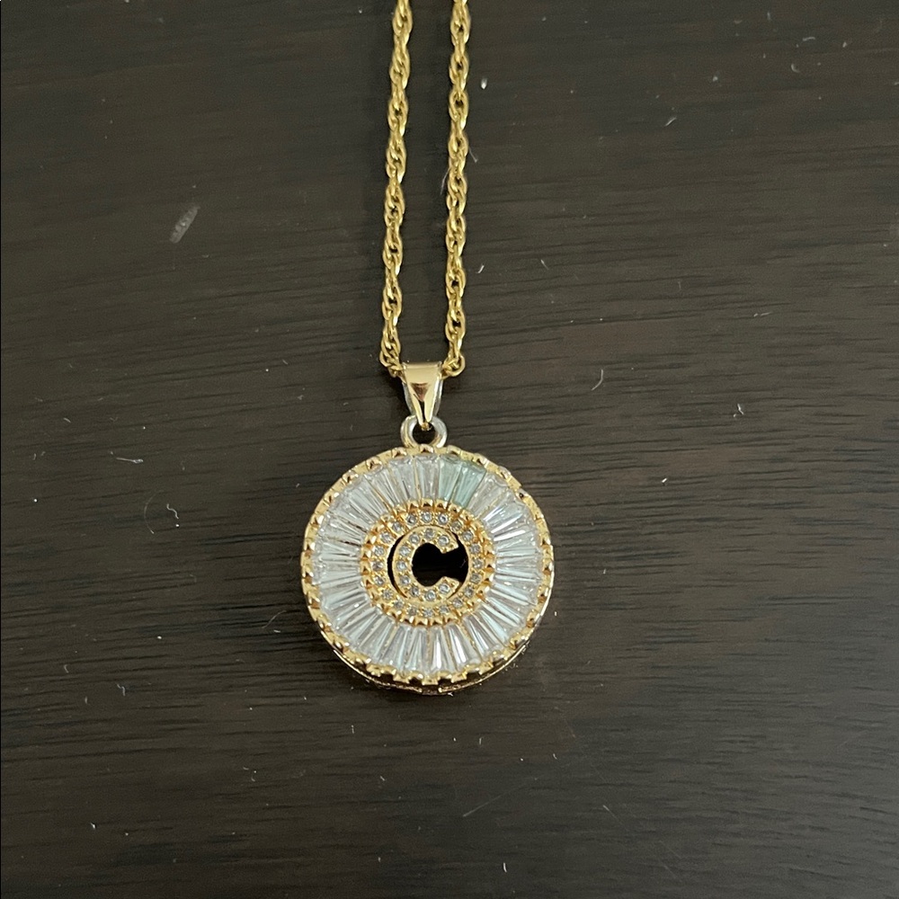 18k Gold Plated Circular "C" Pendant Necklace